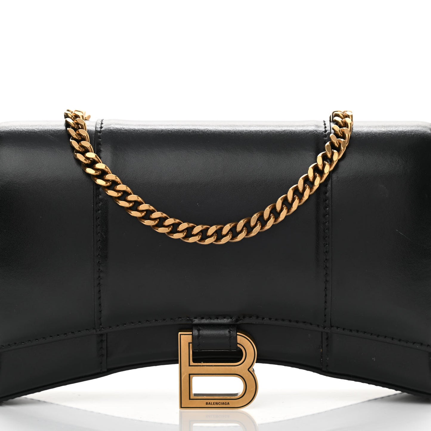 Shiny Box Calfskin Hourglass Chain Bag Black