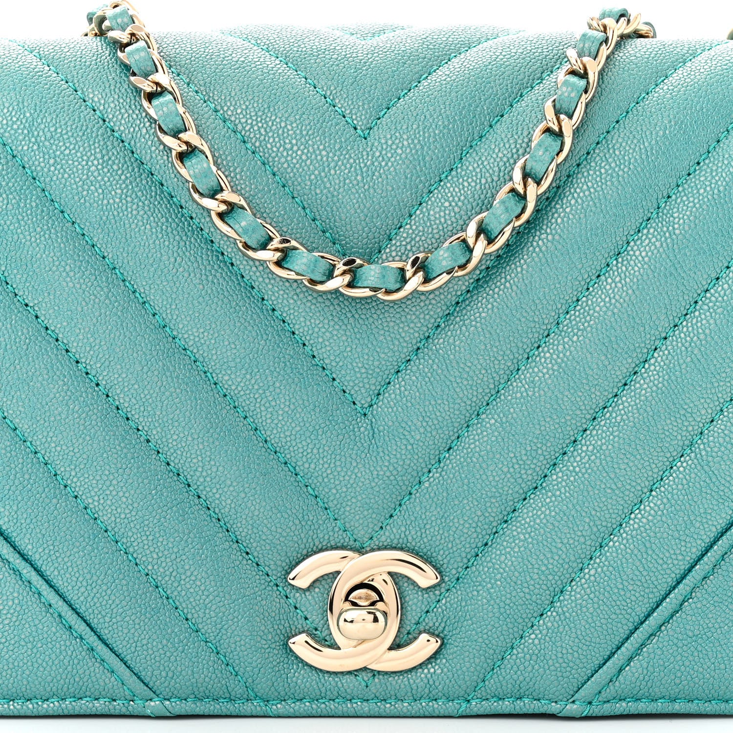 Chanel Caviar Chevron Quilted Small Statement Flap Turqouise 8 of 11