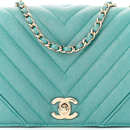 Chanel Caviar Chevron Quilted Small Statement Flap Turqouise 8 of 11