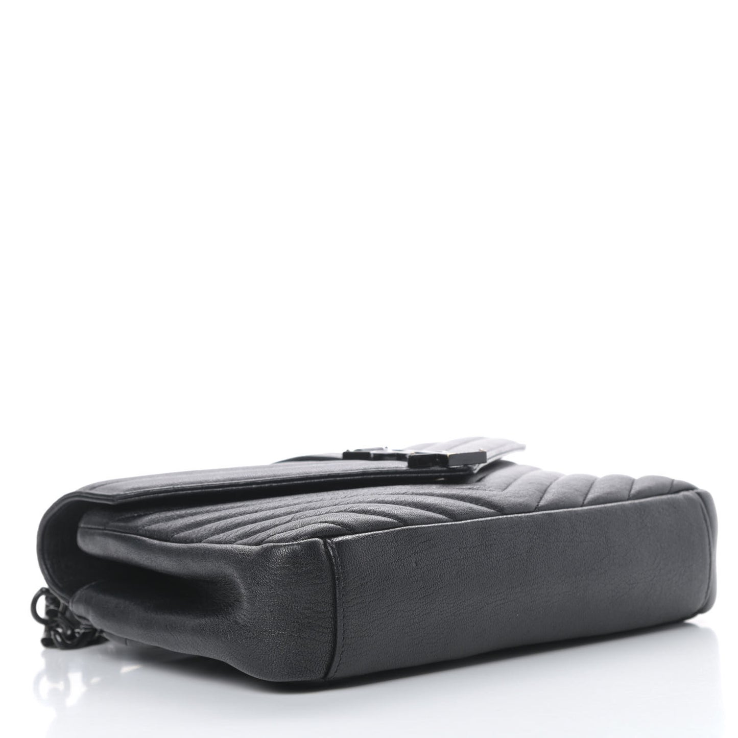 Sheepskin Matelasse Chevron Monogram Monochrome Medium College Bag Black