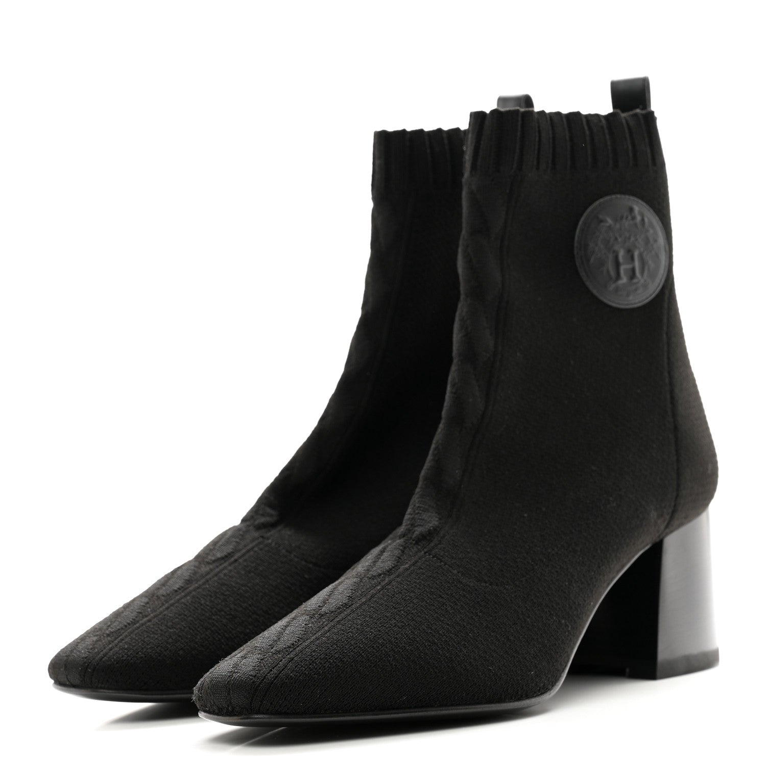 Hermes Knit Calfskin Volver 60 Ankle Boots 38 Black 3 of 8