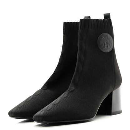 Hermes Knit Calfskin Volver 60 Ankle Boots 38 Black 3 of 8