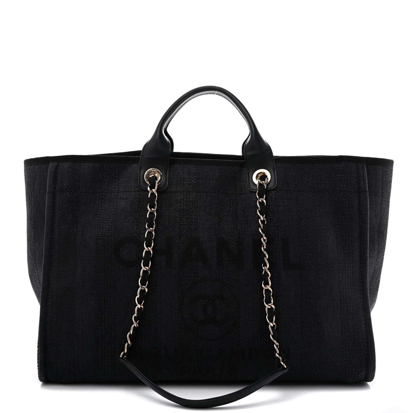 Mixed Fibers Calfskin Striped Large Deauville Tote Black