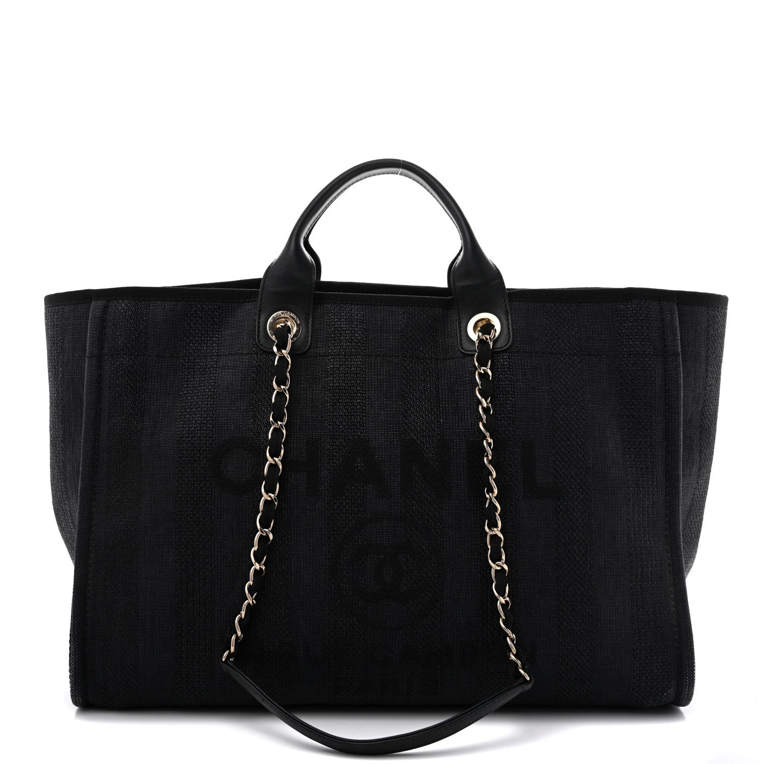 Chanel Mixed Fibers Calfskin Striped Large Deauville Tote Black 1 of 12