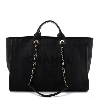 Chanel Mixed Fibers Calfskin Striped Large Deauville Tote Black 1 of 12