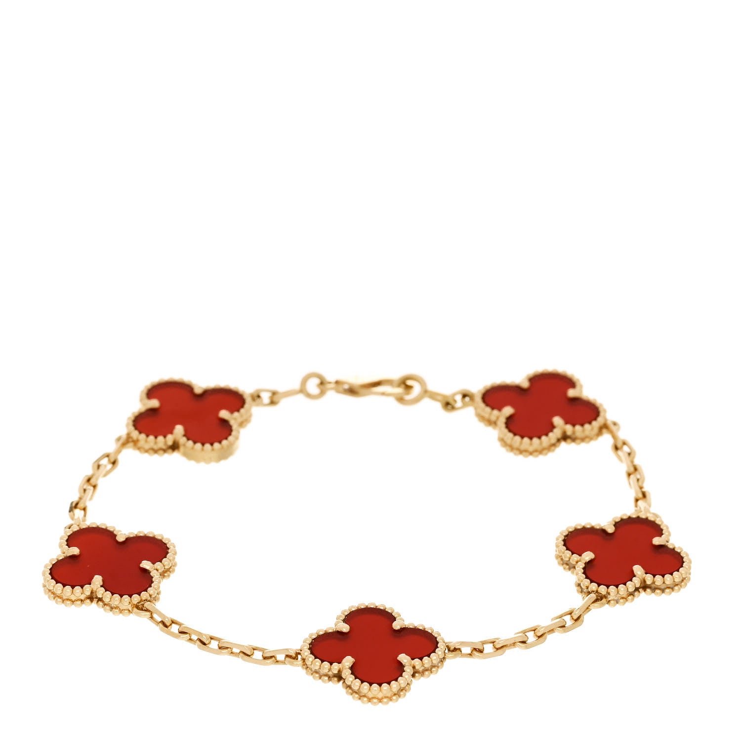 Van Cleef & Arpels 18K Yellow Gold Carnelian 5 Motifs Vintage Alhambra Bracelet 1 of 5