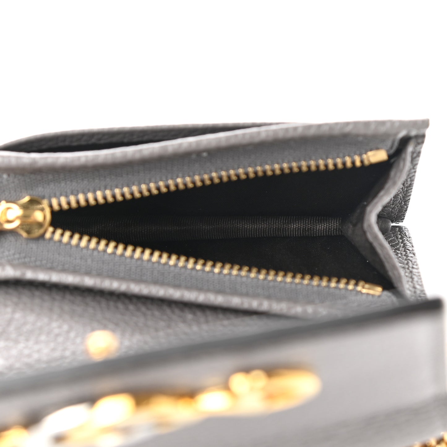 Grainy Calfskin Zumi Chain Card Case Wallet Dusty Grey