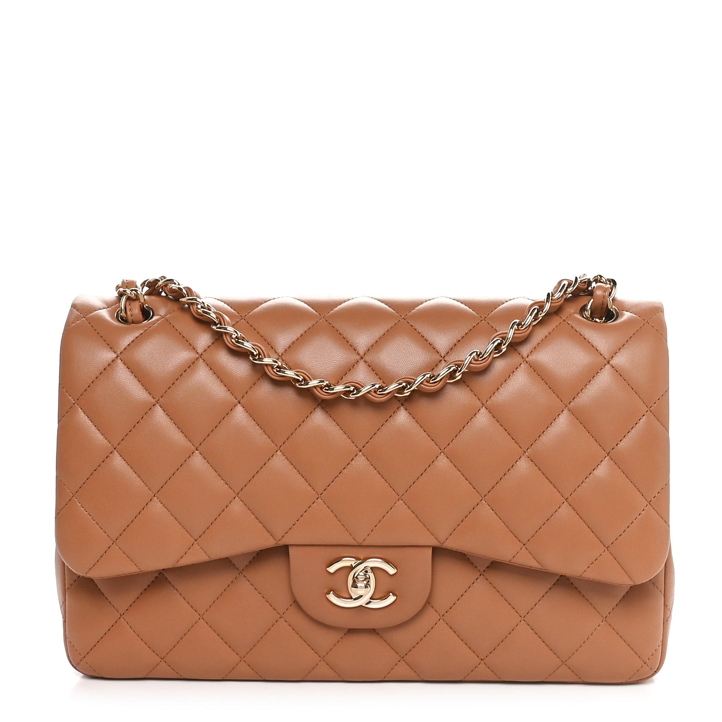 Lambskin Quilted Jumbo Double Flap Beige