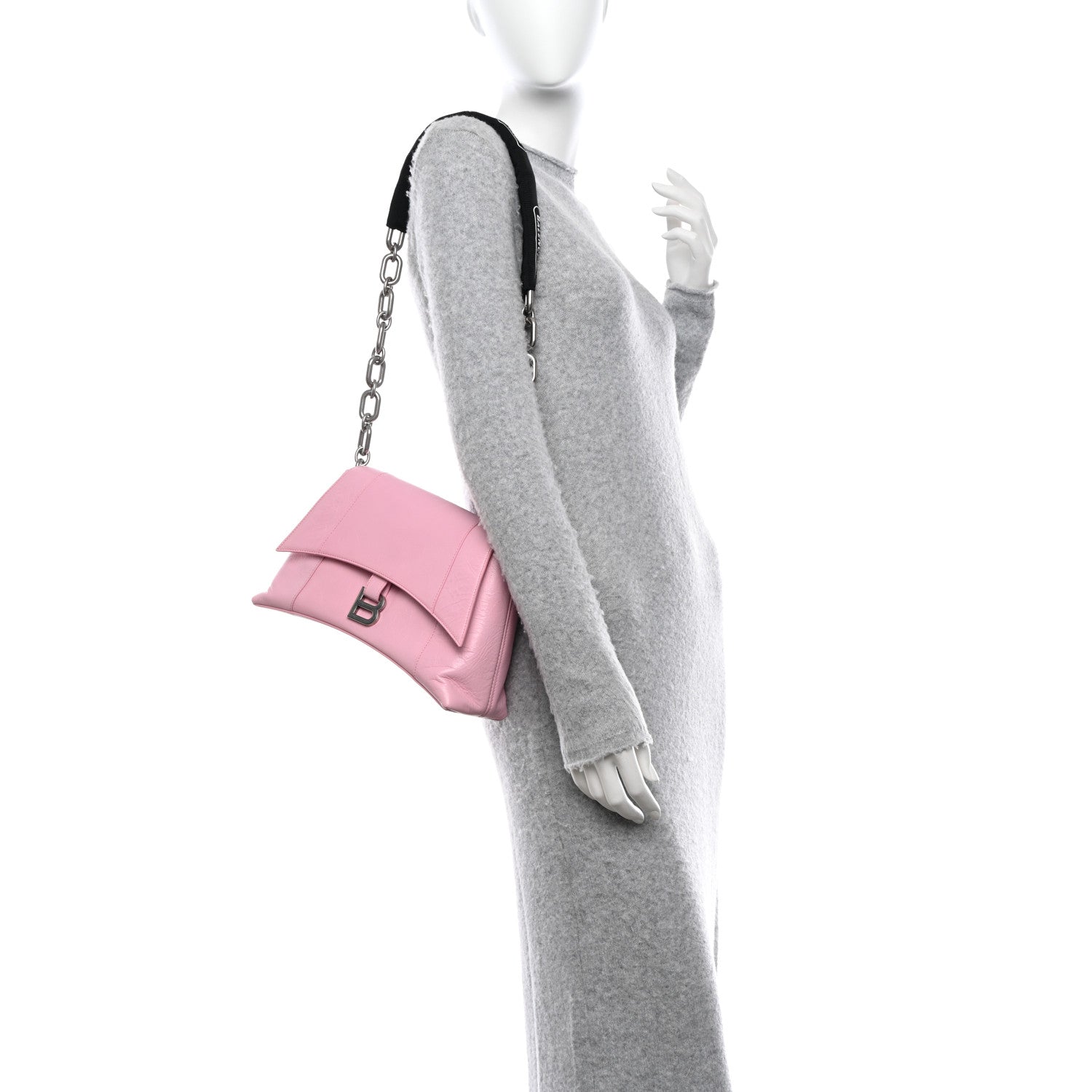 Balenciaga Calfskin S Downtown Shoulder Bag Candy Pink Black 2 of 12