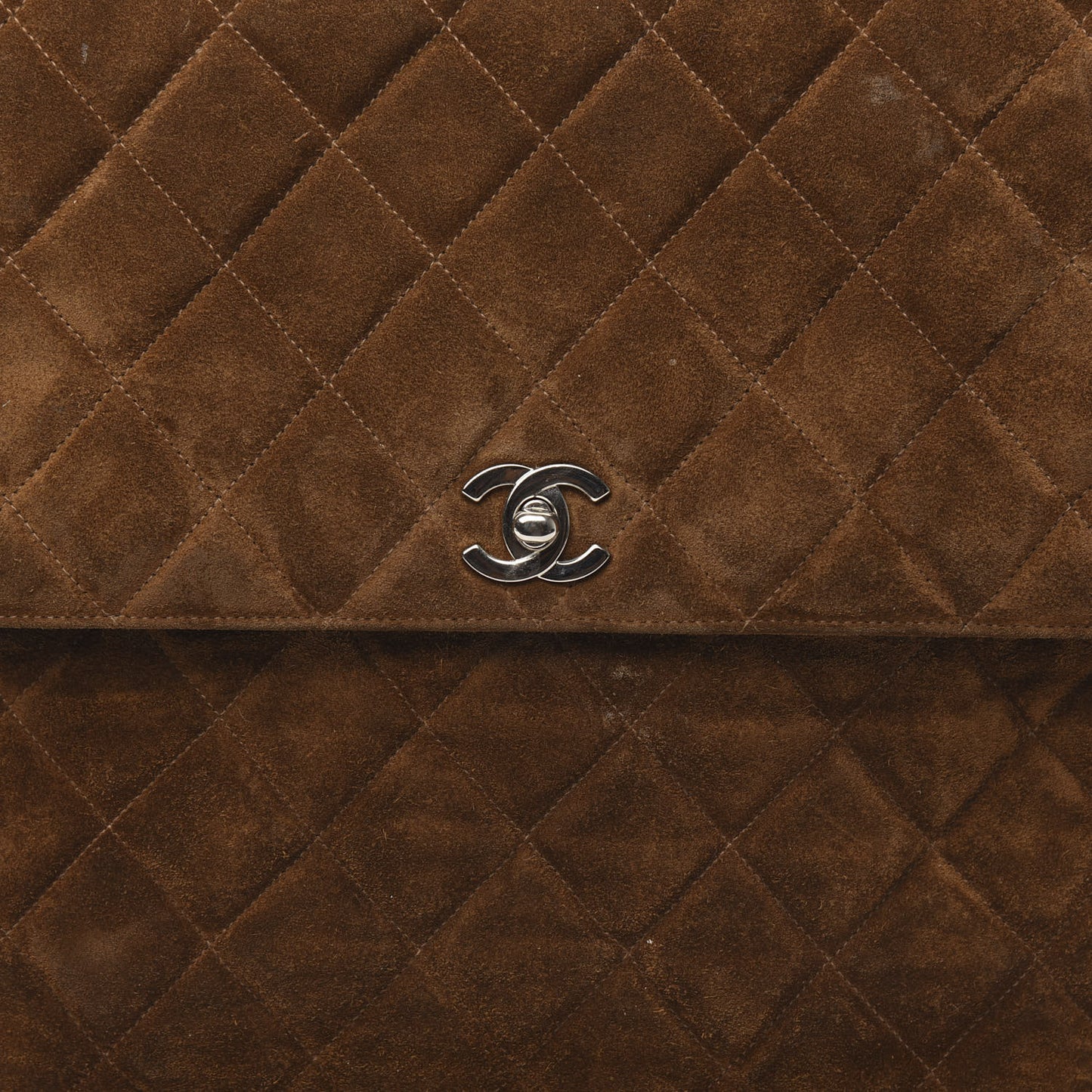 Suede Quilted Shoulder Flap Bag Brown