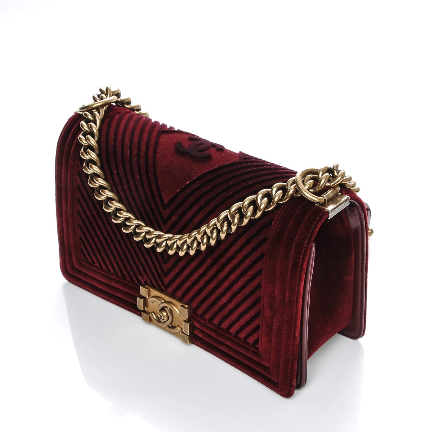 Velvet Chevron Medium Boy Flap Burgundy