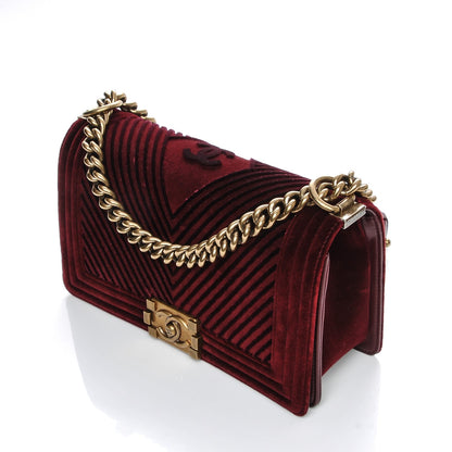 Chanel Velvet Chevron Medium Boy Flap Burgundy 3 of 10