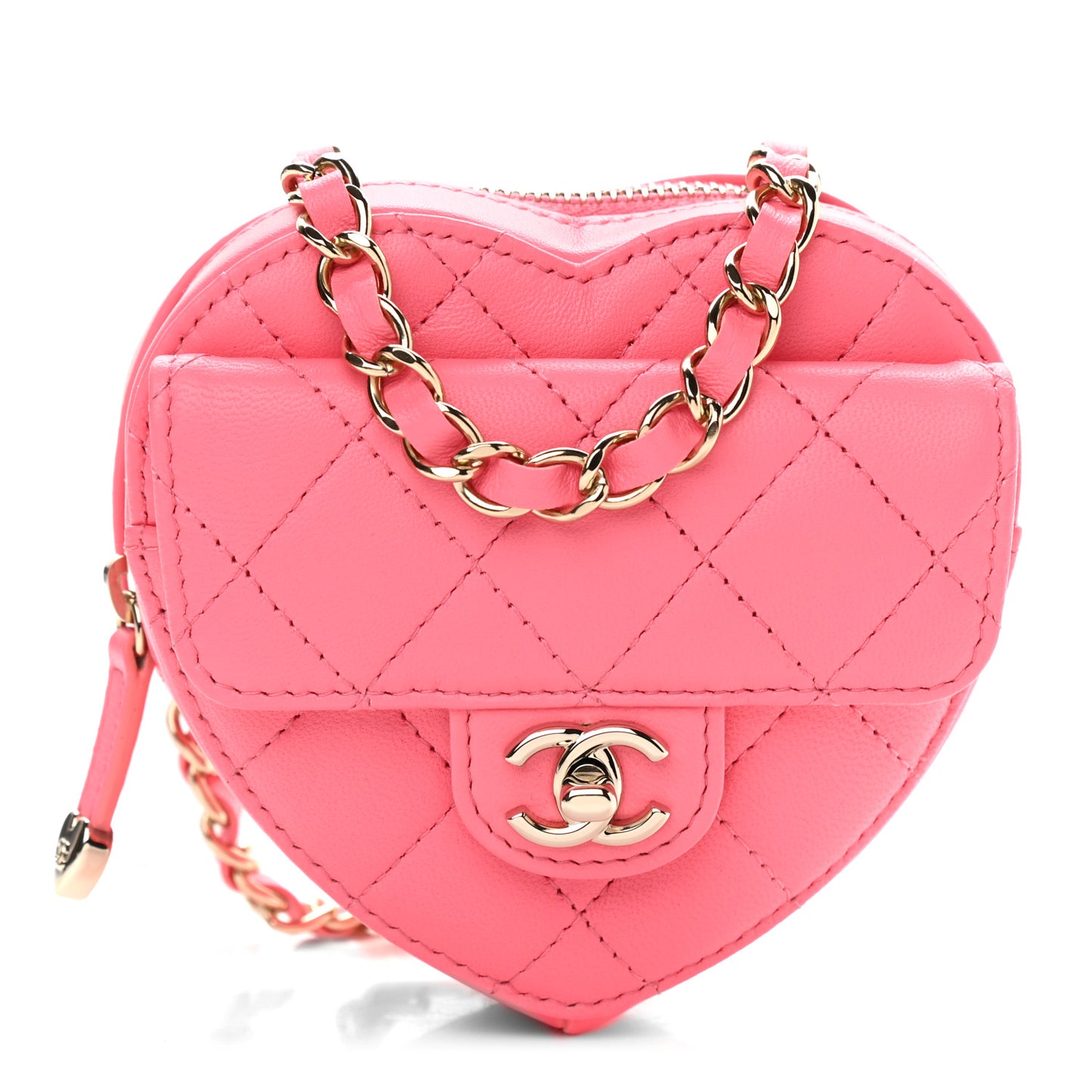 Lambskin Quilted CC In Love Heart Waist Belt Bag With Chain Pink