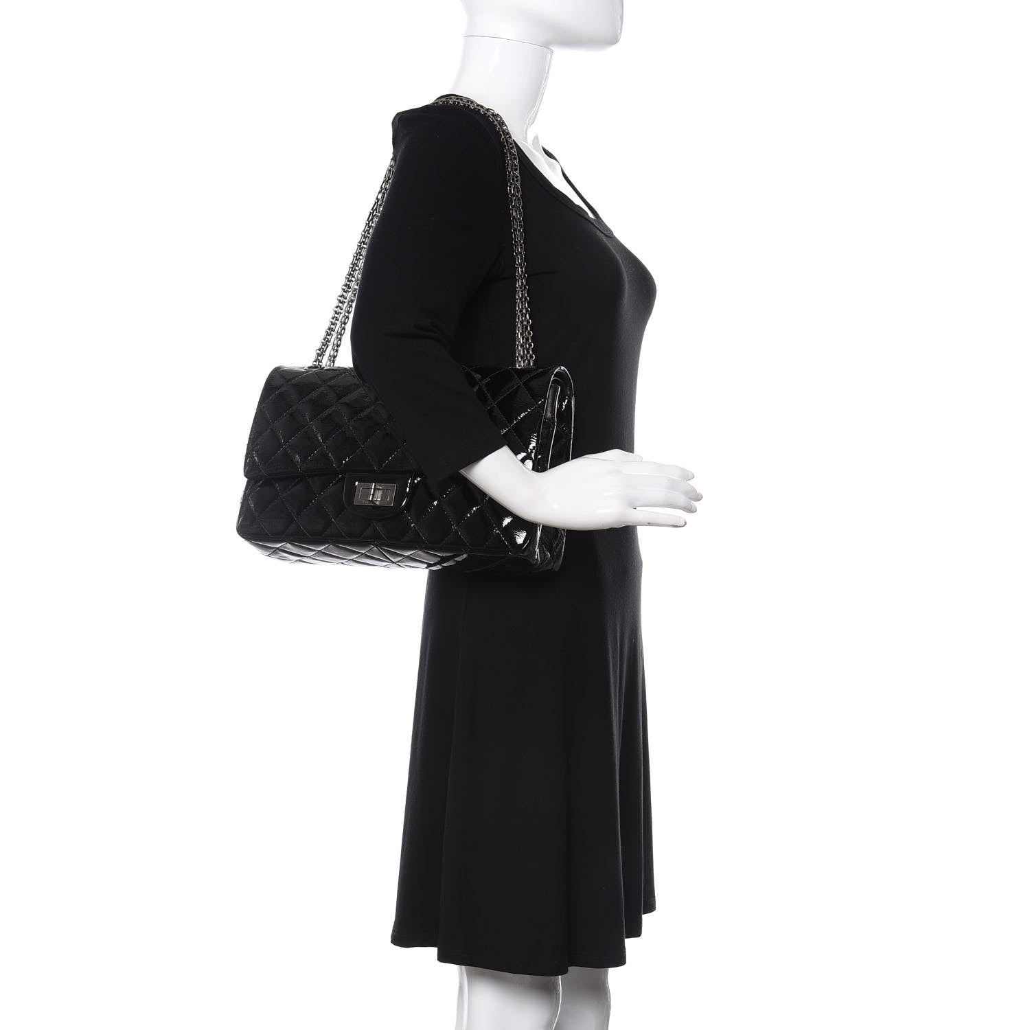 Chanel Distressed Patent Quilted 2.55 Reissue 227 Flap Black 2 of 12