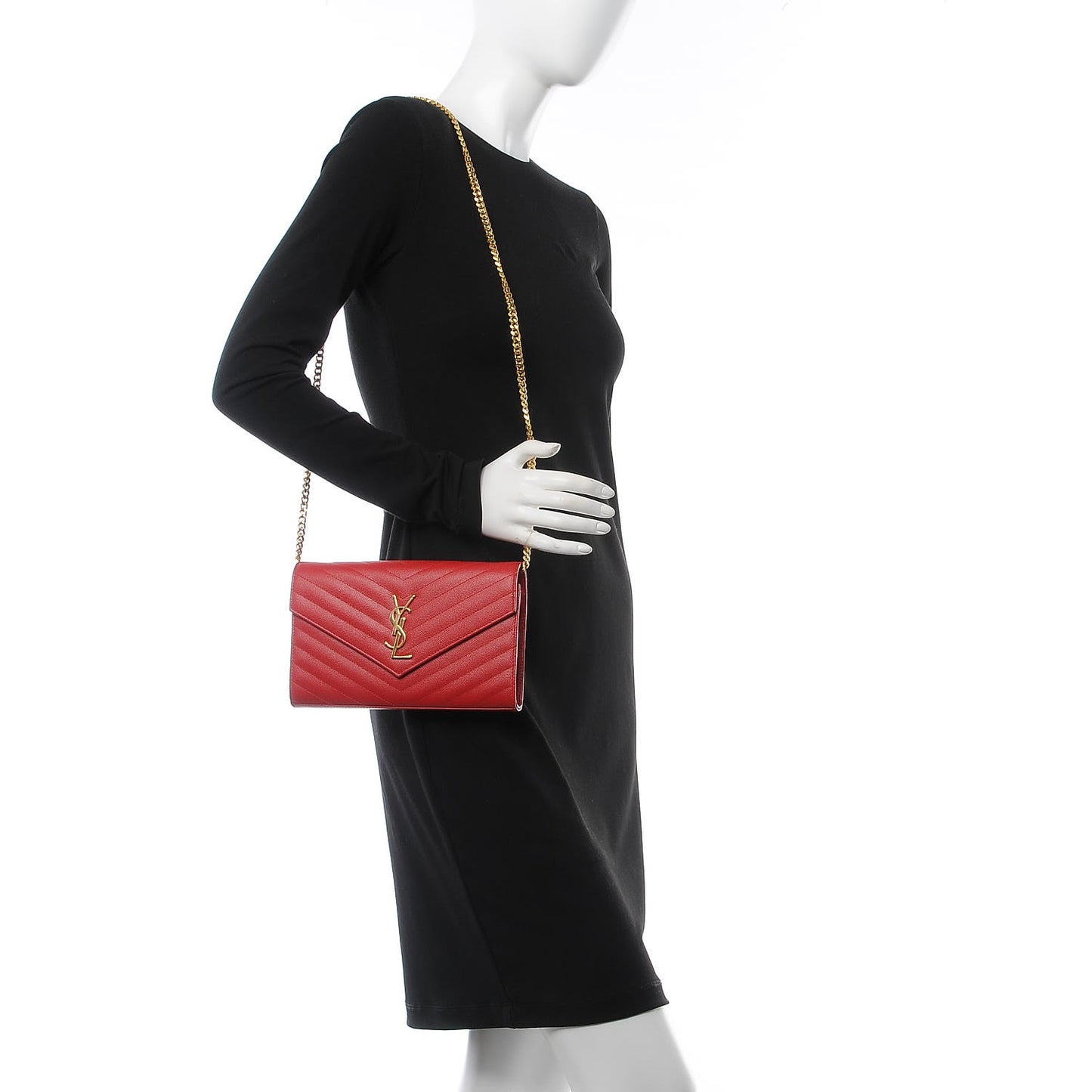 Grain De Poudre Matelasse Chevron Monogram Chain Wallet New Red