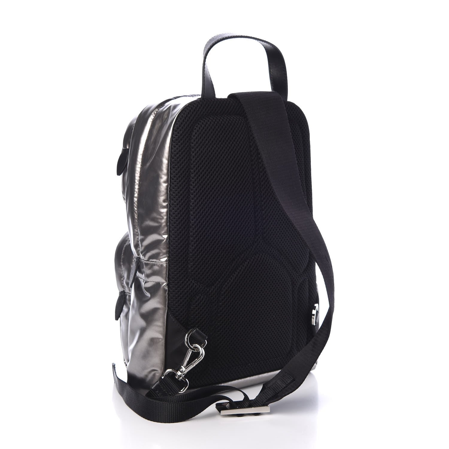Prada Metallic Tessuto Nylon Saffiano Sling Backpack Silver 3 of 8