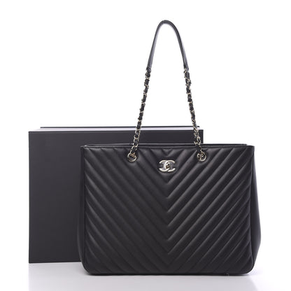 Chanel Calfskin Chevron Quilted Large Shopping Tote Black 11 of 13