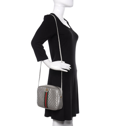 Gucci Laminated Nappa Web Trapuntata Small GG Shoulder Bag Argento 2 of 10