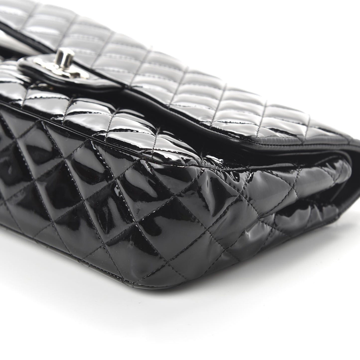 Patent Quilted Medium Double Flap Black