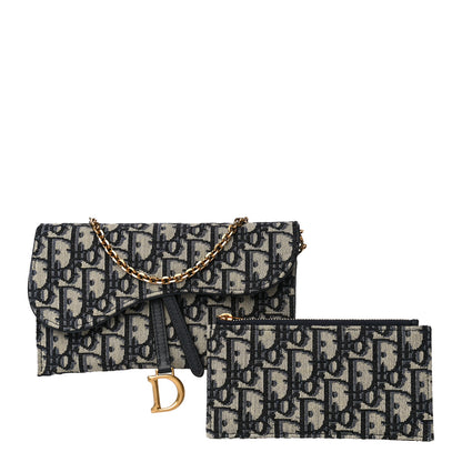 Christian Dior Oblique Saddle Chain Long Wallet Blue 1 of 18