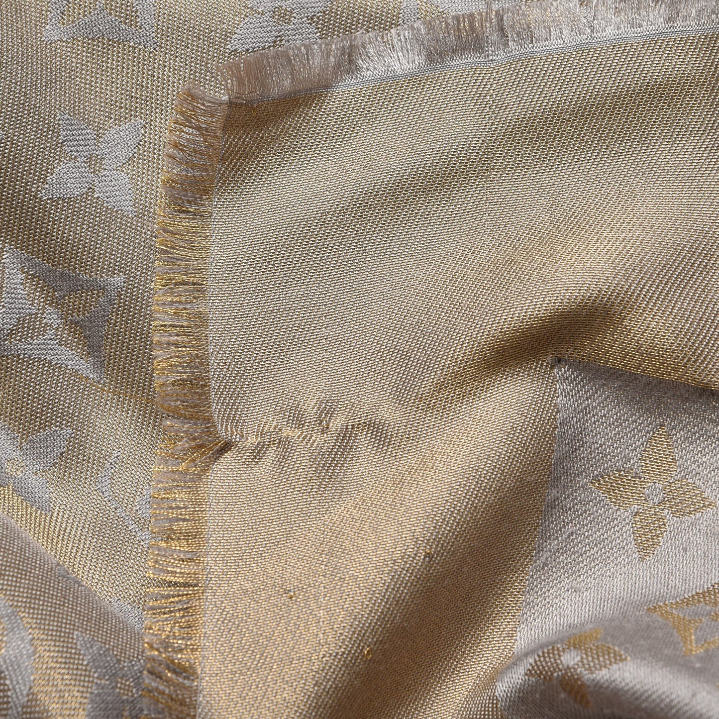 Silk Lurex Wool Monogram Shine Shawl Charcoal Greige