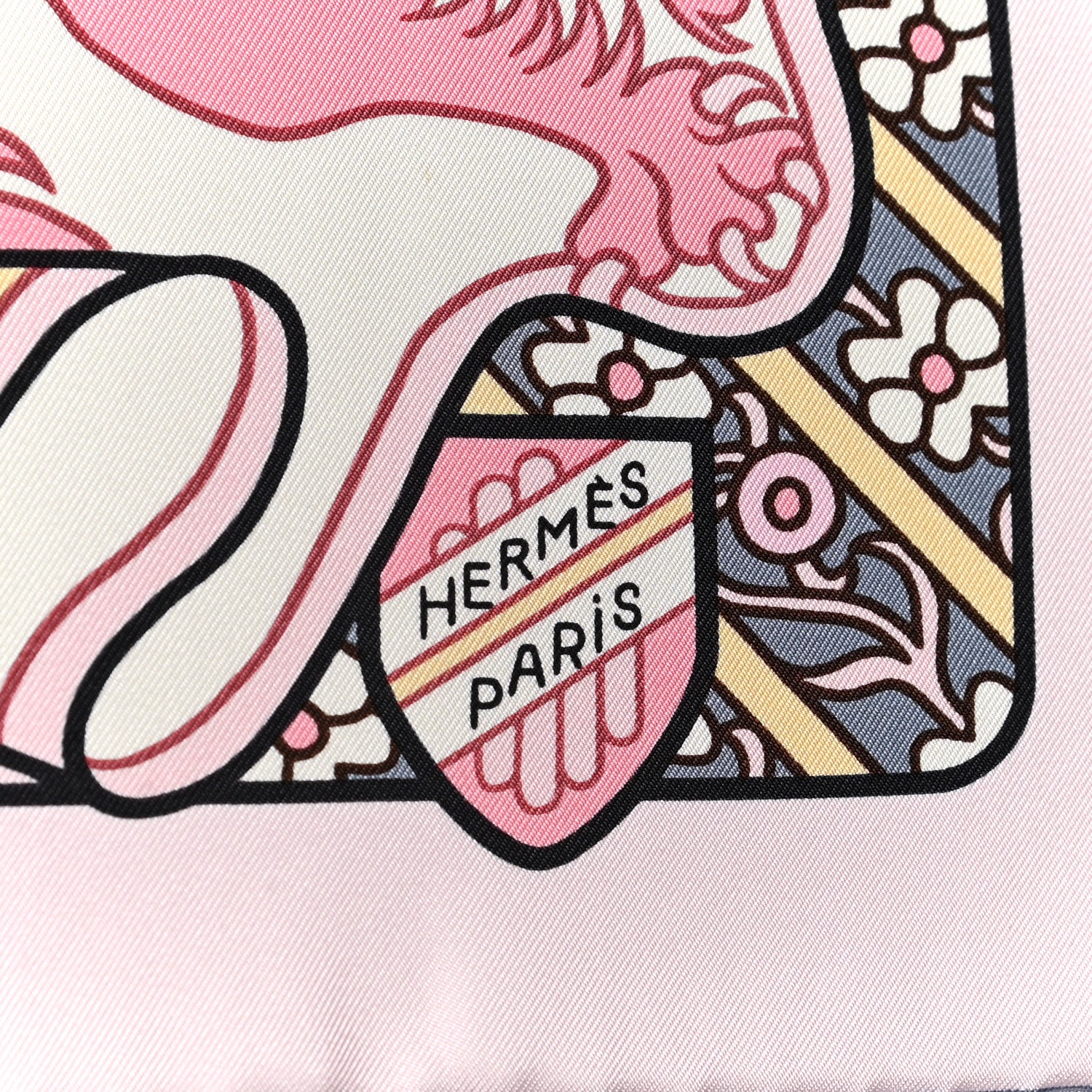 Hermes Silk Carre Duels Oniriques Scarf 90 Rose Pale Gris Jaune 2 of 5