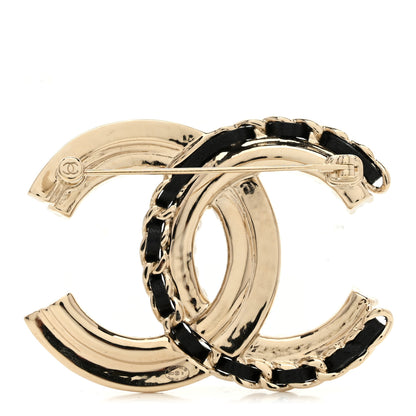 Chanel Lambskin Pearl Crystal Quilted CC Brooch Black Gold 3 of 4