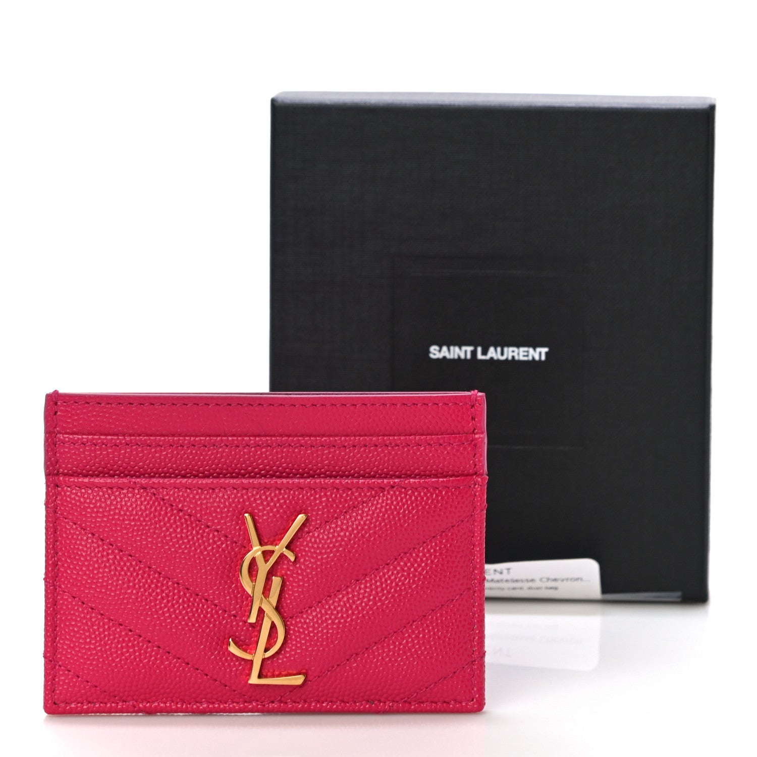 Saint Laurent Grain De Poudre Matelasse Chevron Monogram Credit Card Case Fresh Fuxia 10 of 10