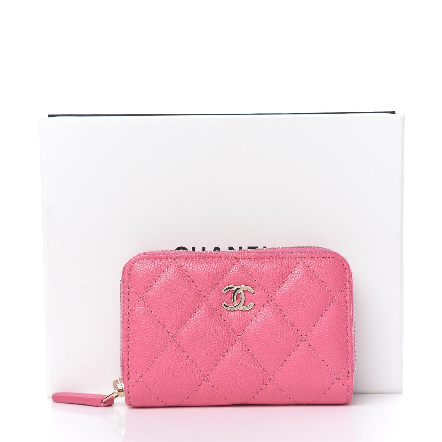 Caviar Quilted Zip Coin Purse Pink
