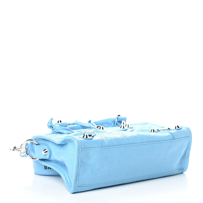 Balenciaga Agneau Classic Silver Hardware Mini City Logo Strap Baby Blue Black 4 of 13
