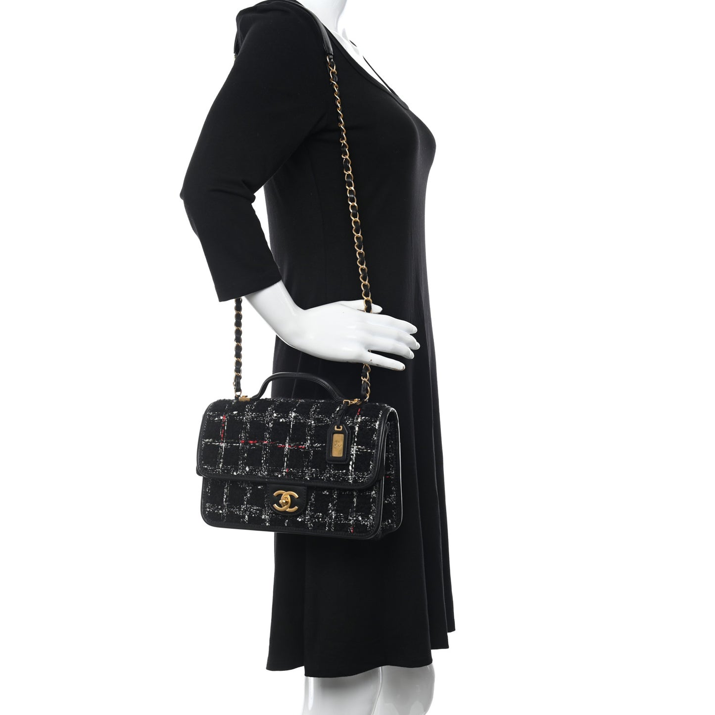 Tweed School Memory Small Top Handle Flap Black White