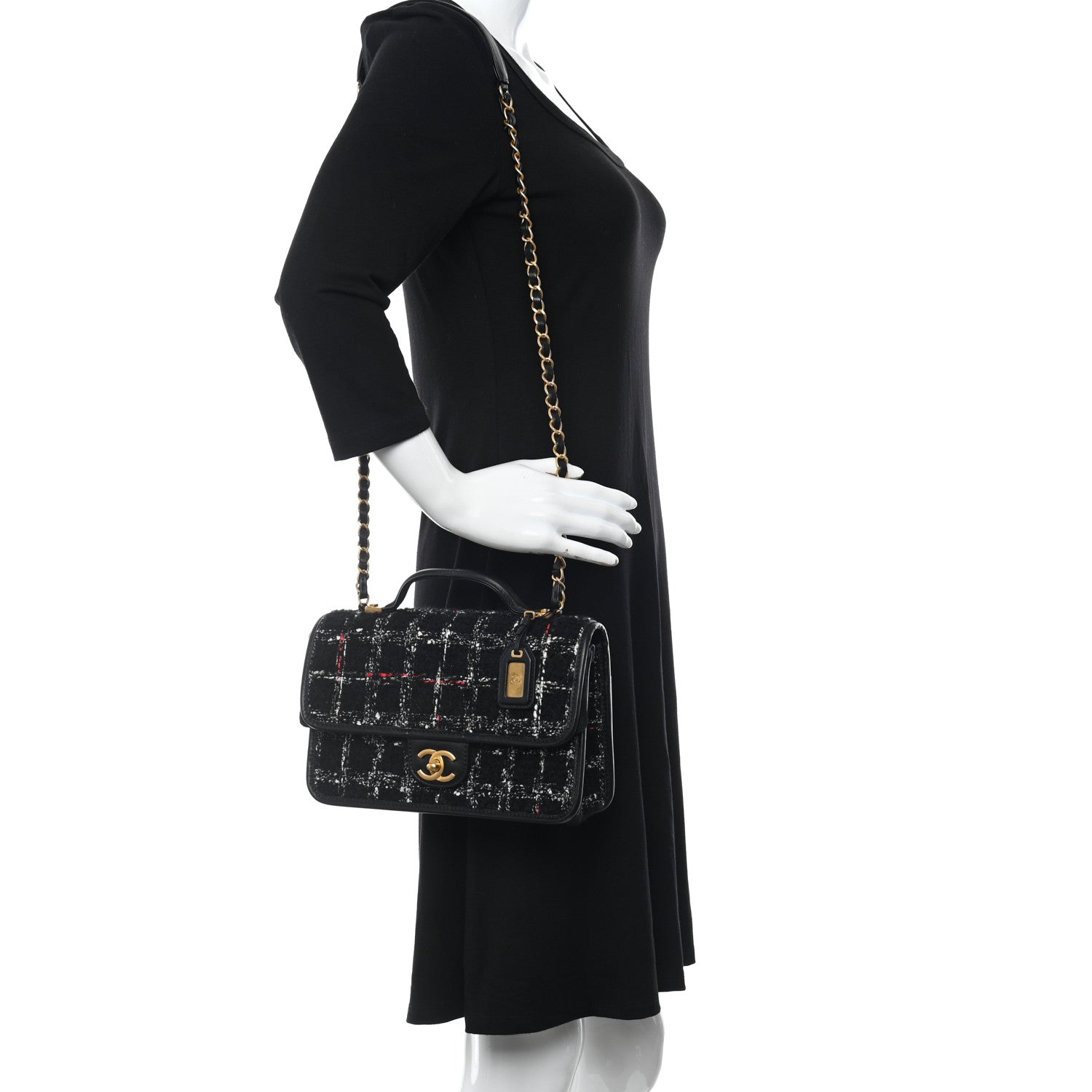 Chanel Tweed School Memory Small Top Handle Flap Black White 2 of 11