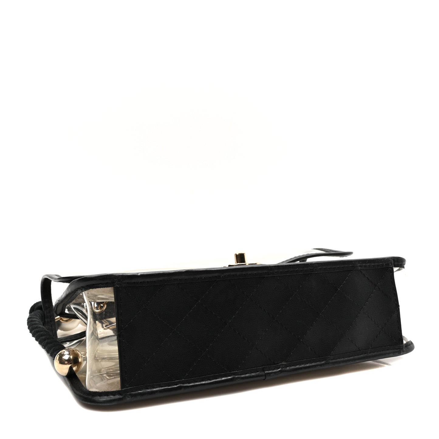 Lambskin PVC Sand By The Sea Flap With Pearl Strap Black