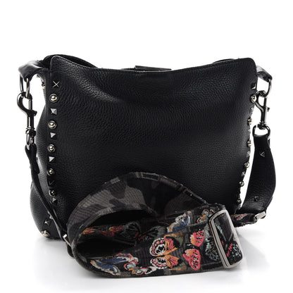 Valentino Garavani Pebbled Calfskin Butterfly Small Guitar Strap Rockstud Rolling Flip-Lock Messenger Bag Black 3 of 9