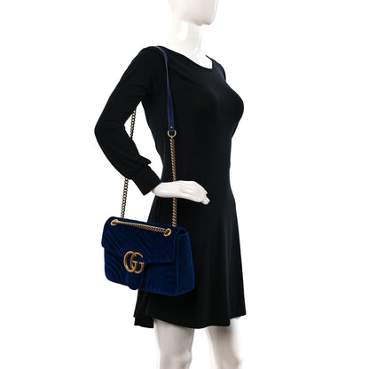 Gucci Velvet Matelasse Medium GG Marmont Shoulder Bag Cobalt Blue 2 of 11