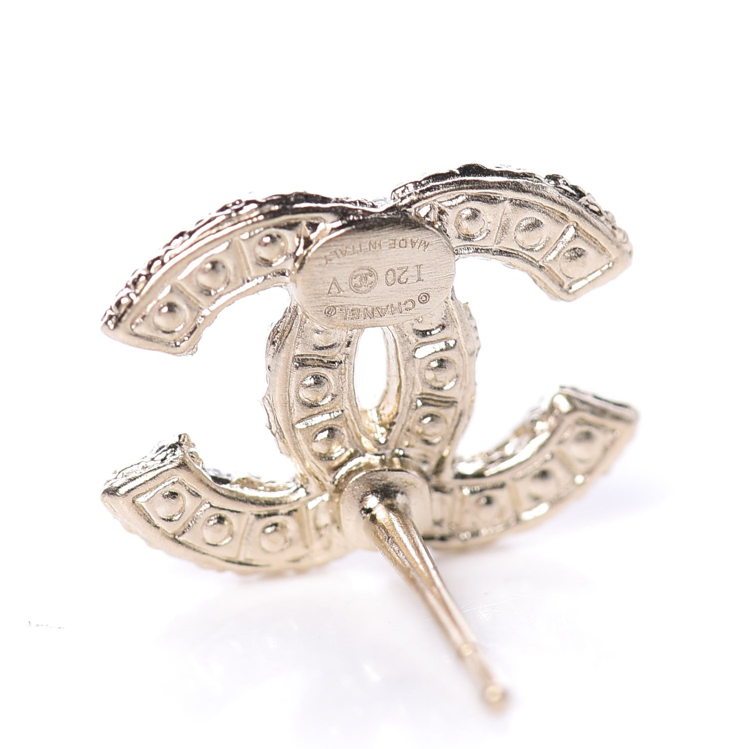 Chanel Metal Graduated Pearl Crystal CC Earrings Light Gold 4 of 5