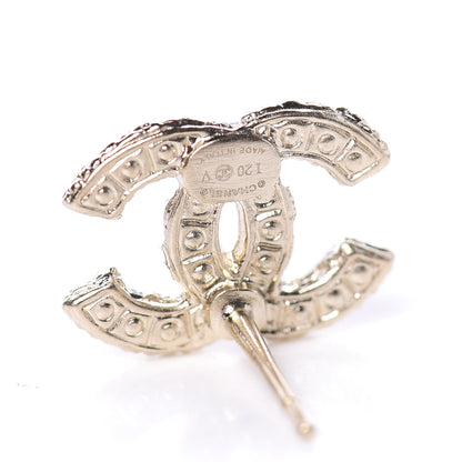 Chanel Metal Graduated Pearl Crystal CC Earrings Light Gold 4 of 5