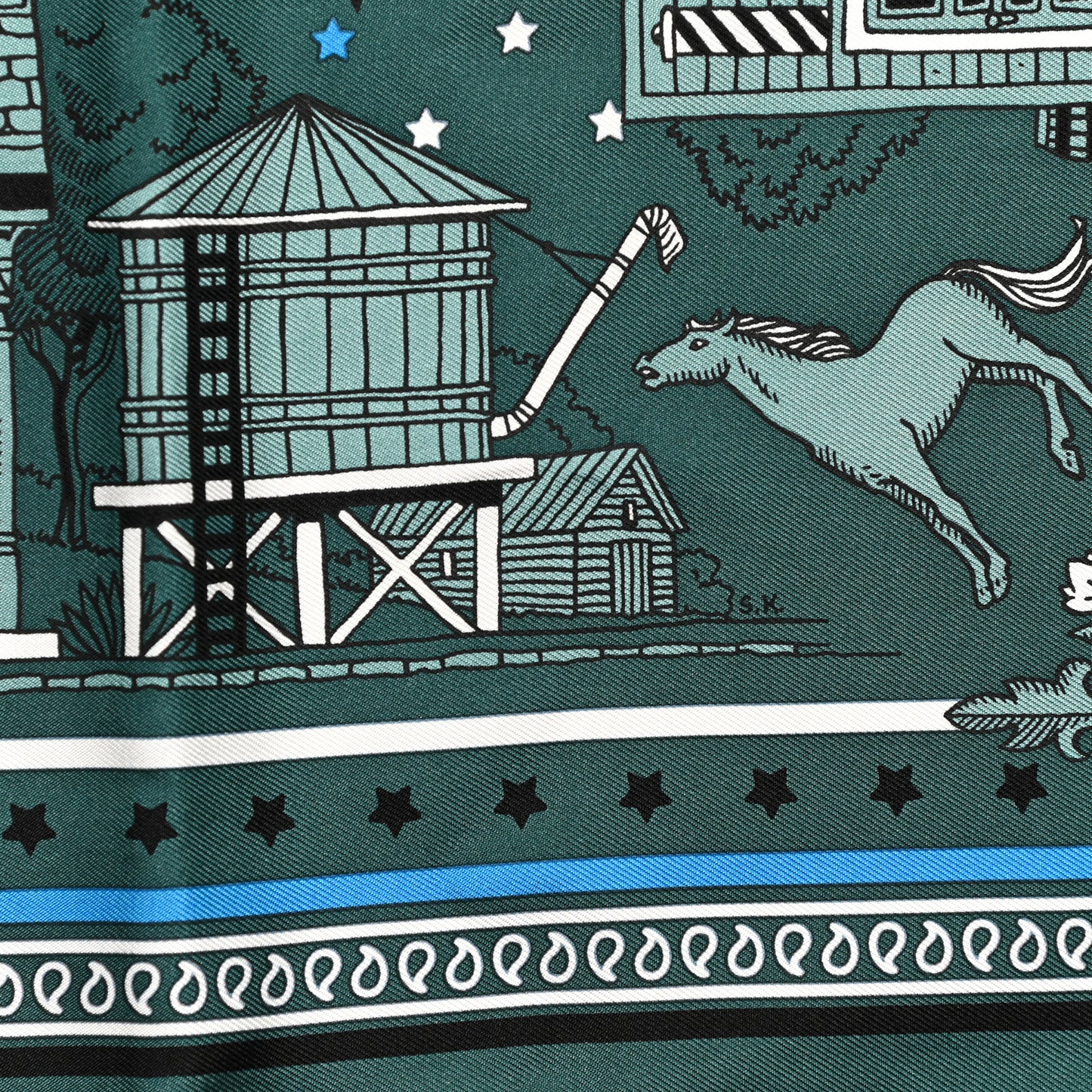 Silk Paris Station Bandana 55 Vert Cypres Bleu Azur Black