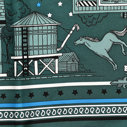 Hermes Silk Paris Station Bandana 55 Vert Cypres Bleu Azur Black 3 of 4