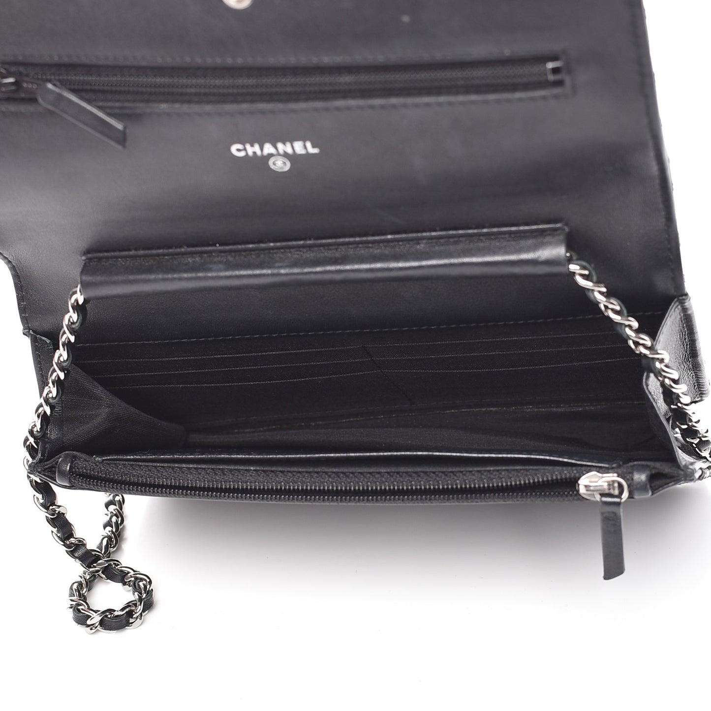 Lambskin Diamond Stitched Wallet On Chain WOC Black