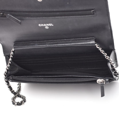 Chanel Lambskin Diamond Stitched Wallet On Chain WOC Black 5 of 10