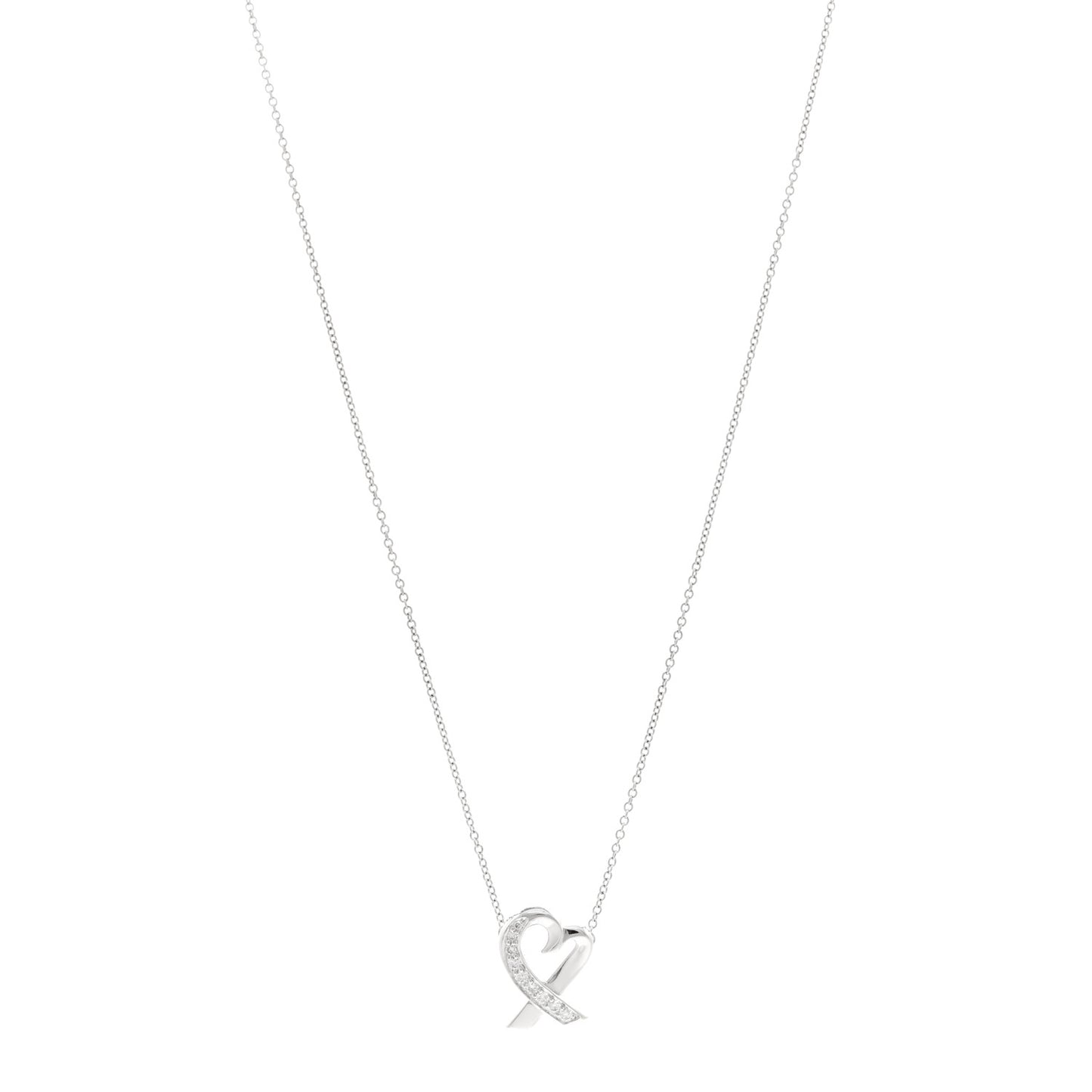 18k White Gold Diamond Small Paloma Picasso Loving Heart Necklace