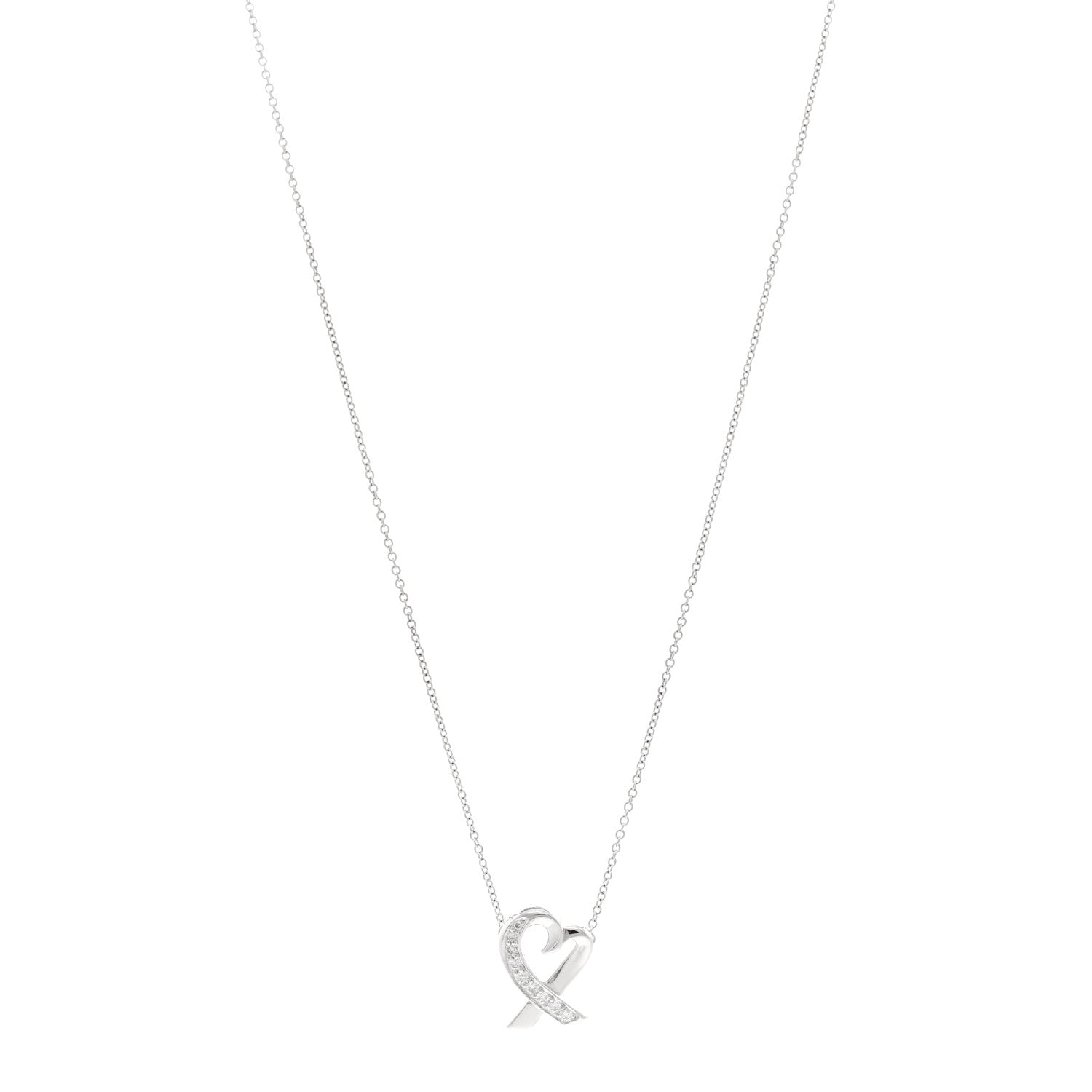Tiffany 18k White Gold Diamond Small Paloma Picasso Loving Heart Necklace 1 of 6