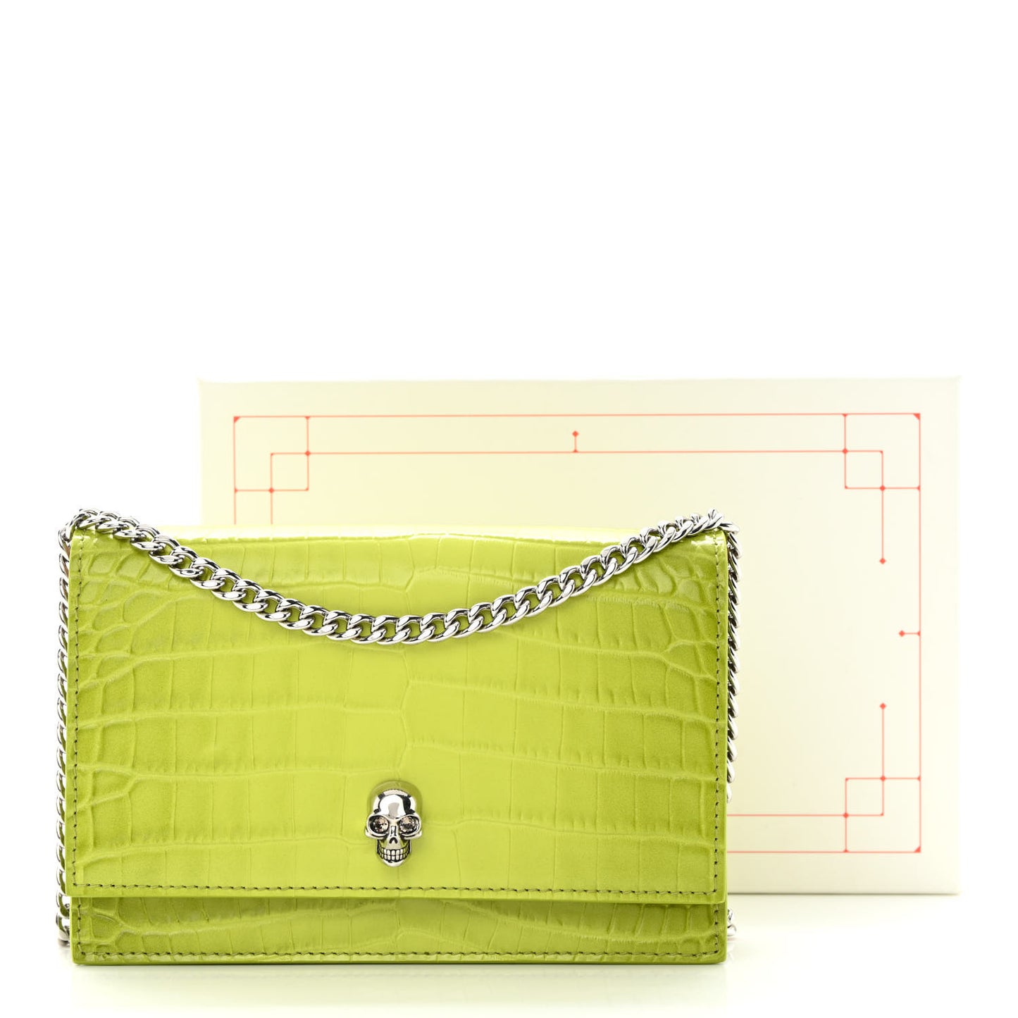 Calfskin Crocodile Embossed Skull Mini Crossbody Bag Lichen