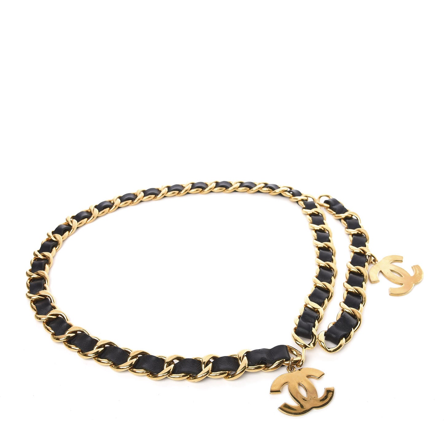 Lambskin Chain CC Medallion Belt Black Gold