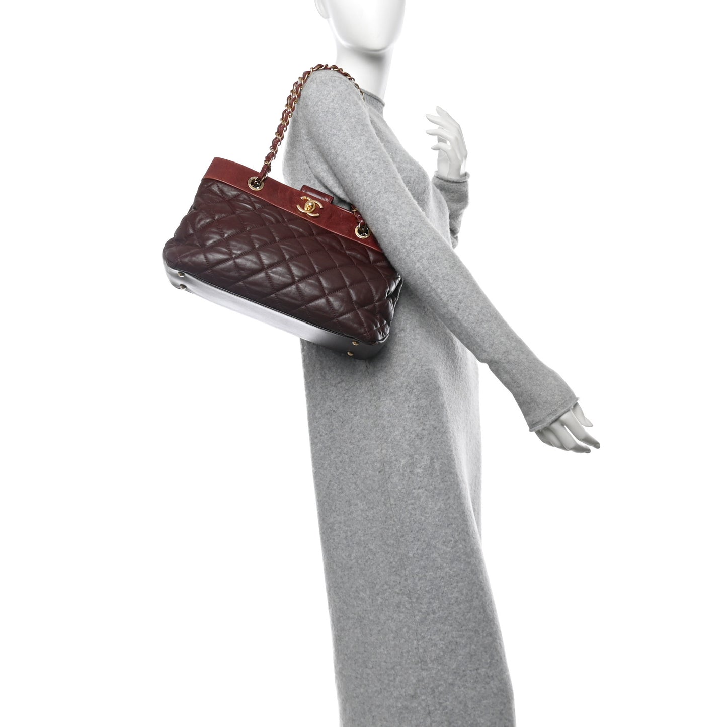 Calfskin Quilted Medium Soft Elegance Tote Burgundy