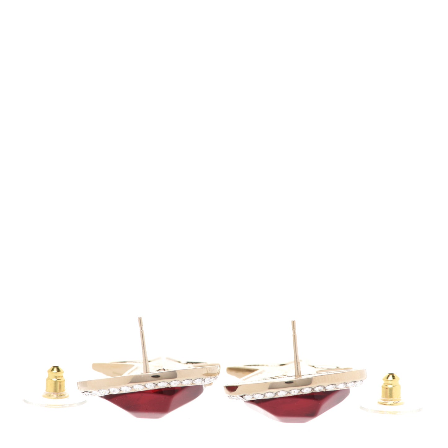 Metal Resin Crystal Star CC Drop Earrings Gold Red