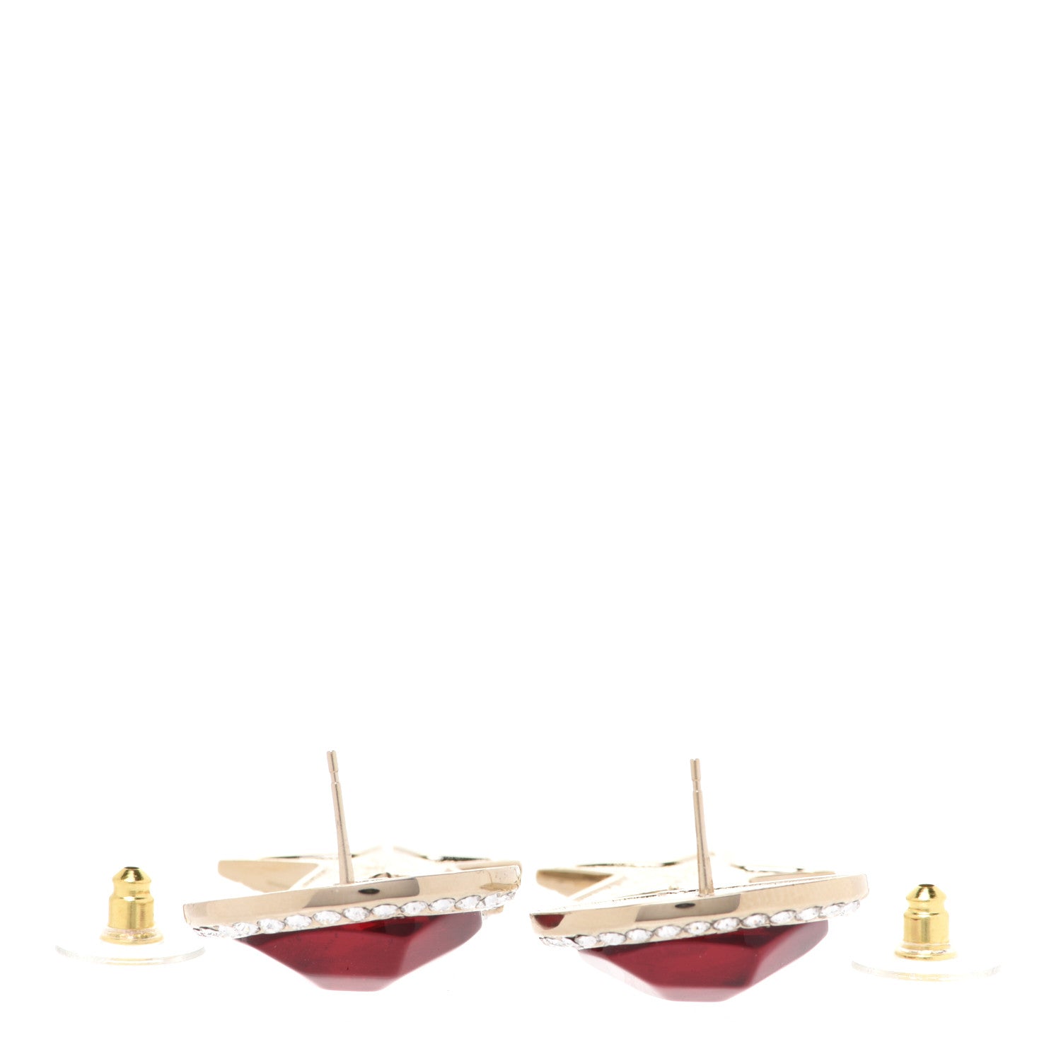 Chanel Metal Resin Crystal Star CC Drop Earrings Gold Red 3 of 5