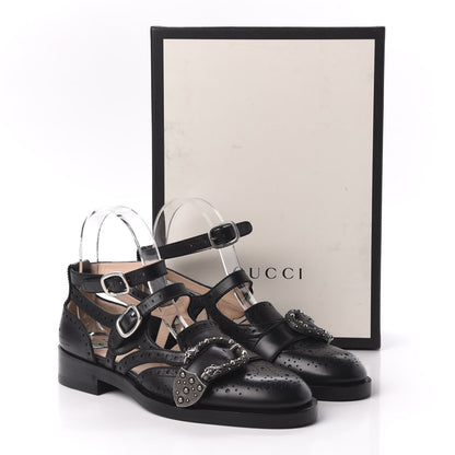 Gucci Calfskin Bee Embroidered Womens Queercore Brogue Wingtip Monk Strap Loafers 38 Black 9 of 9