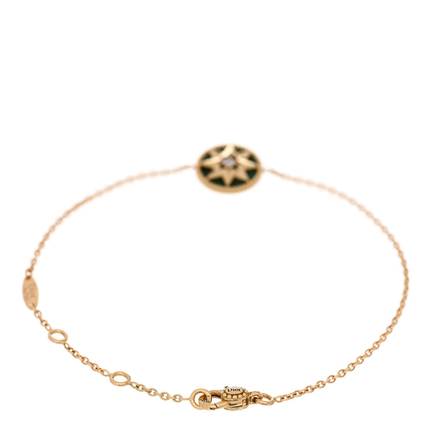 Christian Dior 18K Yellow Gold Diamond Malachite Rose Des Vents Bracelet 2 of 3